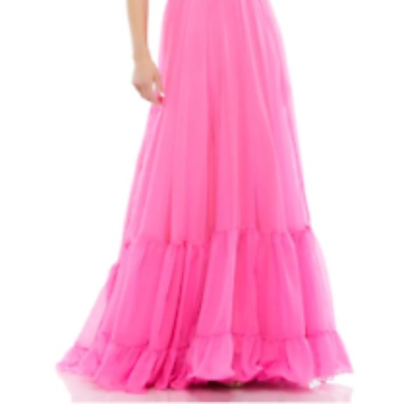 MAC DUGGAL 67911 ROSETTE CHIFFON CUTOUT WAIST HOT PINK GOWN sz 4 - Picture 5 of 8